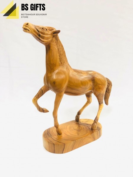 Artist made High quality Olive wood Horse with base 25x24 cm