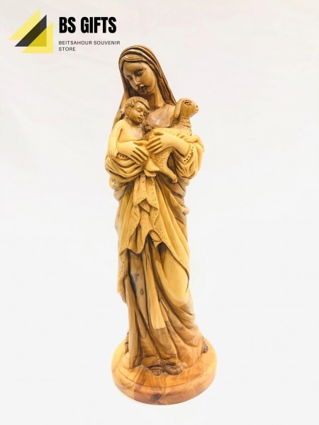 Artist made virgin mary carrying baby jesus and a lamb 32x11 cm