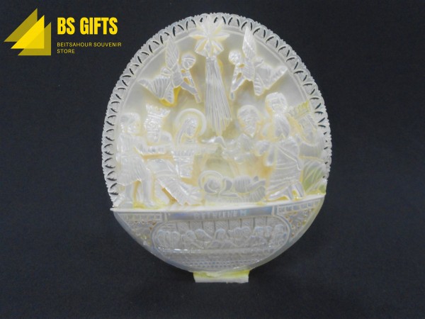 Antique 40 years old nativity scene shell ( Medium size) 15x15 cm