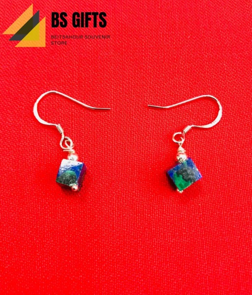 925 Silver Square-Shaped Eilat Stone Earings #1