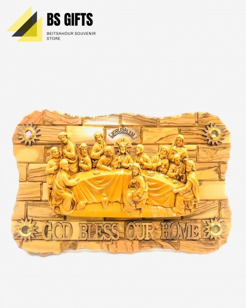 Olive wood and Ceramic handmade rectangle-shaped last supper 23x36 cm