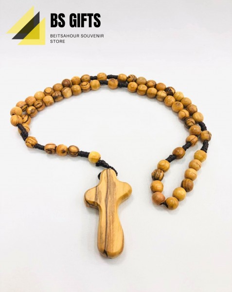 Olivewood rosary with large size cross of life 43cm