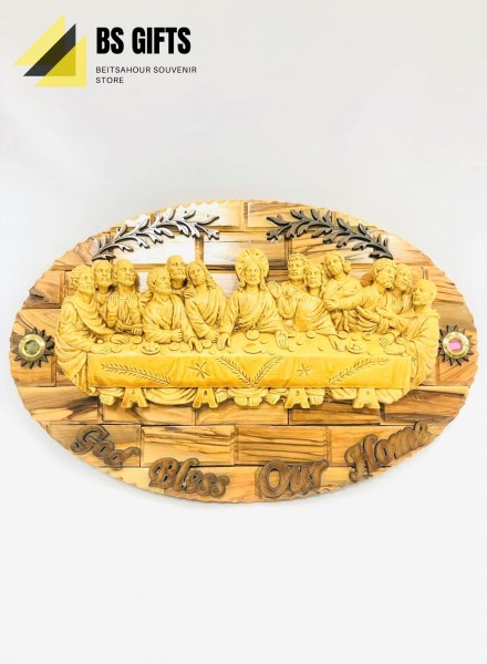 Olive wood and Ceramic handmade oval-shaped last supper 25x36 cm