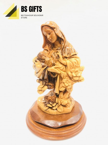 Artist made virgin mary with baby jesus and flowers 27x17 cm