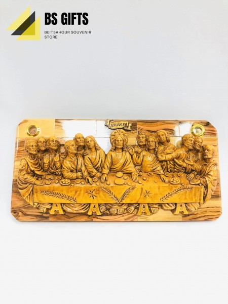 Olive wood and Ceramic handmade rectangle-shaped last supper 15x30 cm