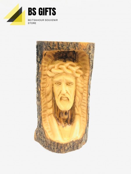 Large size jesus face inside bark 22x13 cm