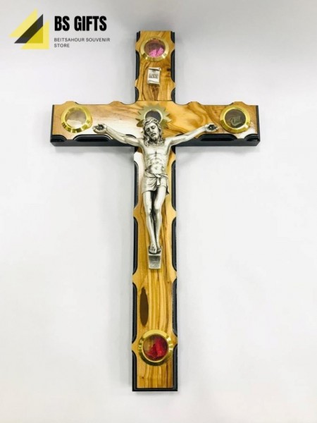 Olive Wood Cross with Black Frame and Crucifix